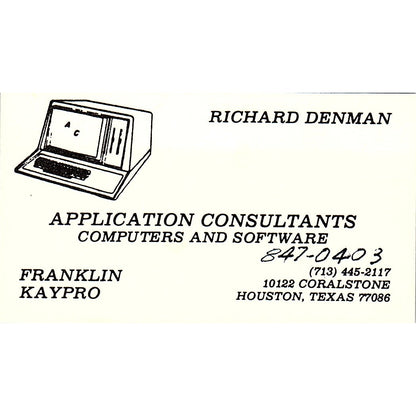 Richard Denman Application Consultants Houston TX Vintage Business Card SD9-B2