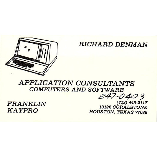 Richard Denman Application Consultants Houston TX Vintage Business Card SD9-B2