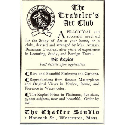 The Traveler's Art Club The Chaffee Studio Worcester MA - 1904 Ad AF5-6