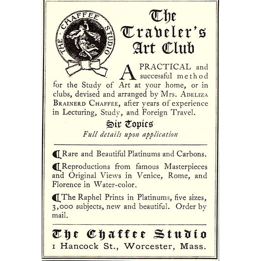 The Traveler's Art Club The Chaffee Studio Worcester MA - 1904 Ad AF5-6