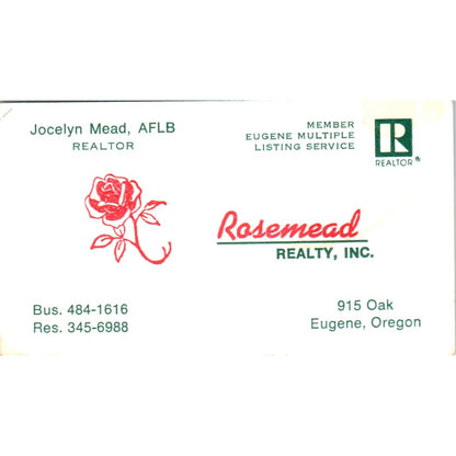 Jocelyn Mead Realtor Rosemead Realty Eugene OR Vintage Business Card SD8-B2