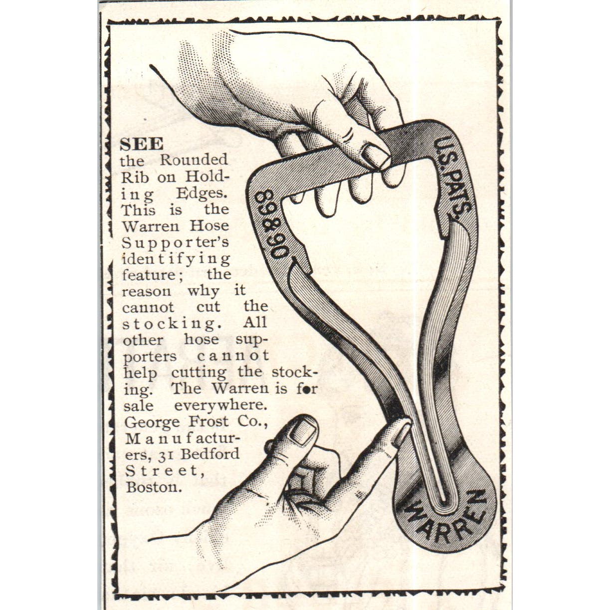 Rounded Rib Warren Hose Supporter George Frost & Co c1890 Victorian Ad AE8-CH7