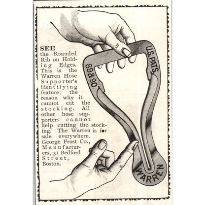 Rounded Rib Warren Hose Supporter George Frost & Co c1890 Victorian Ad AE8-CH7