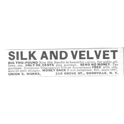 Union S. Works Silk and Velvet Booneville NY 1936 Ad SAG4-S12