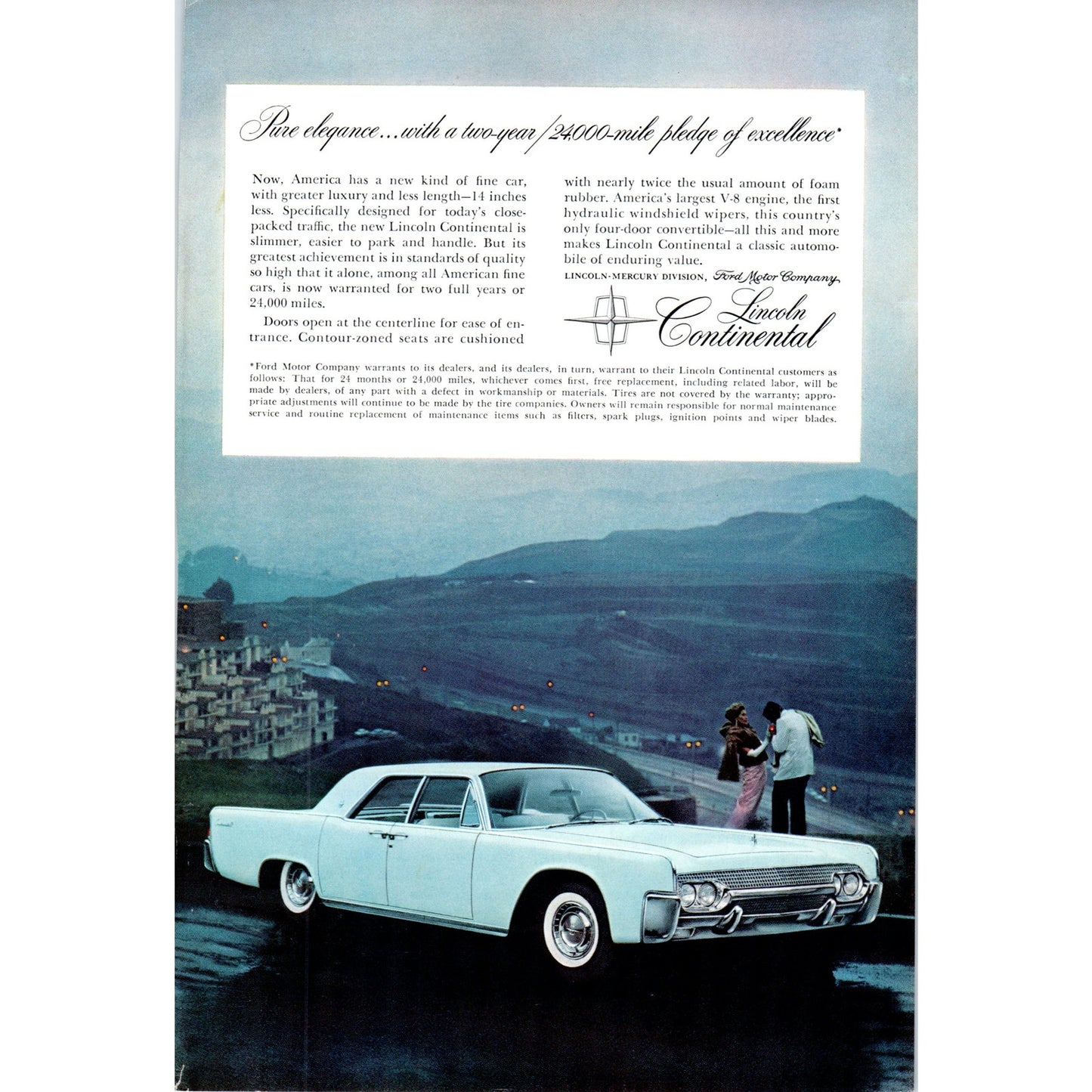 Lincoln Continental 24,000 Mile Guarantee Automobile - Vintage Magazine Ad D20