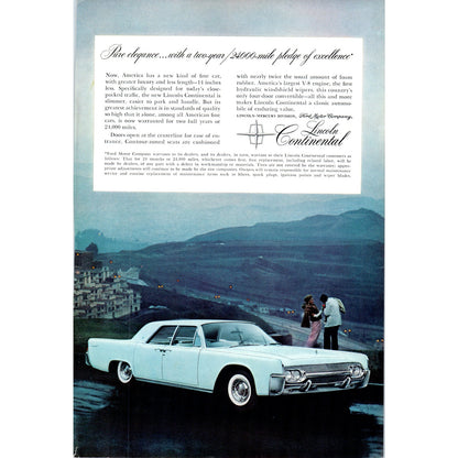 Lincoln Continental 24,000 Mile Guarantee Automobile - Vintage Magazine Ad D20