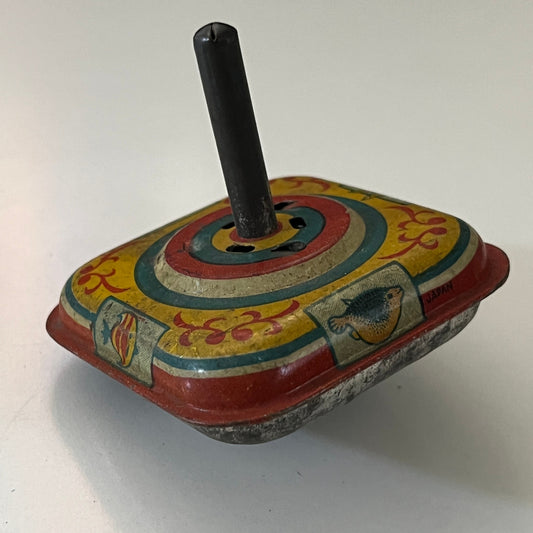 1940s Vintage Humming Square Spinning Top Toy England Tin Litho Toy TK3