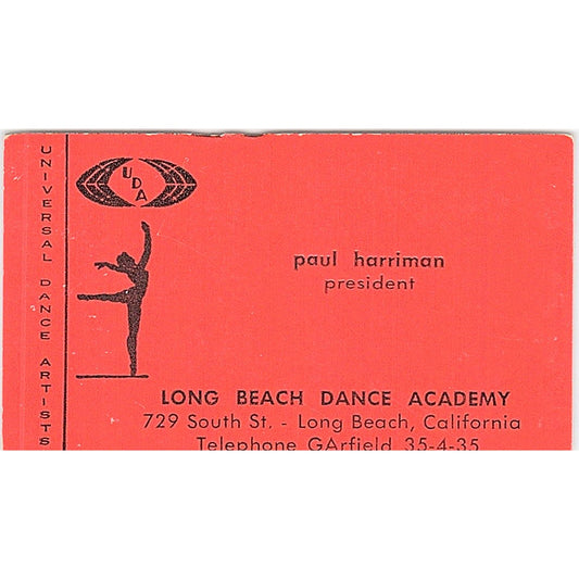 Paul Harriman Long Beach Dance Academy CA Vintage Business Card SE3-B15