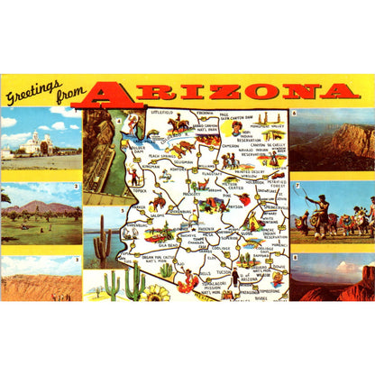 MCM Arizona Illustrated Travel Attractions Map Vintage Postcard PE3