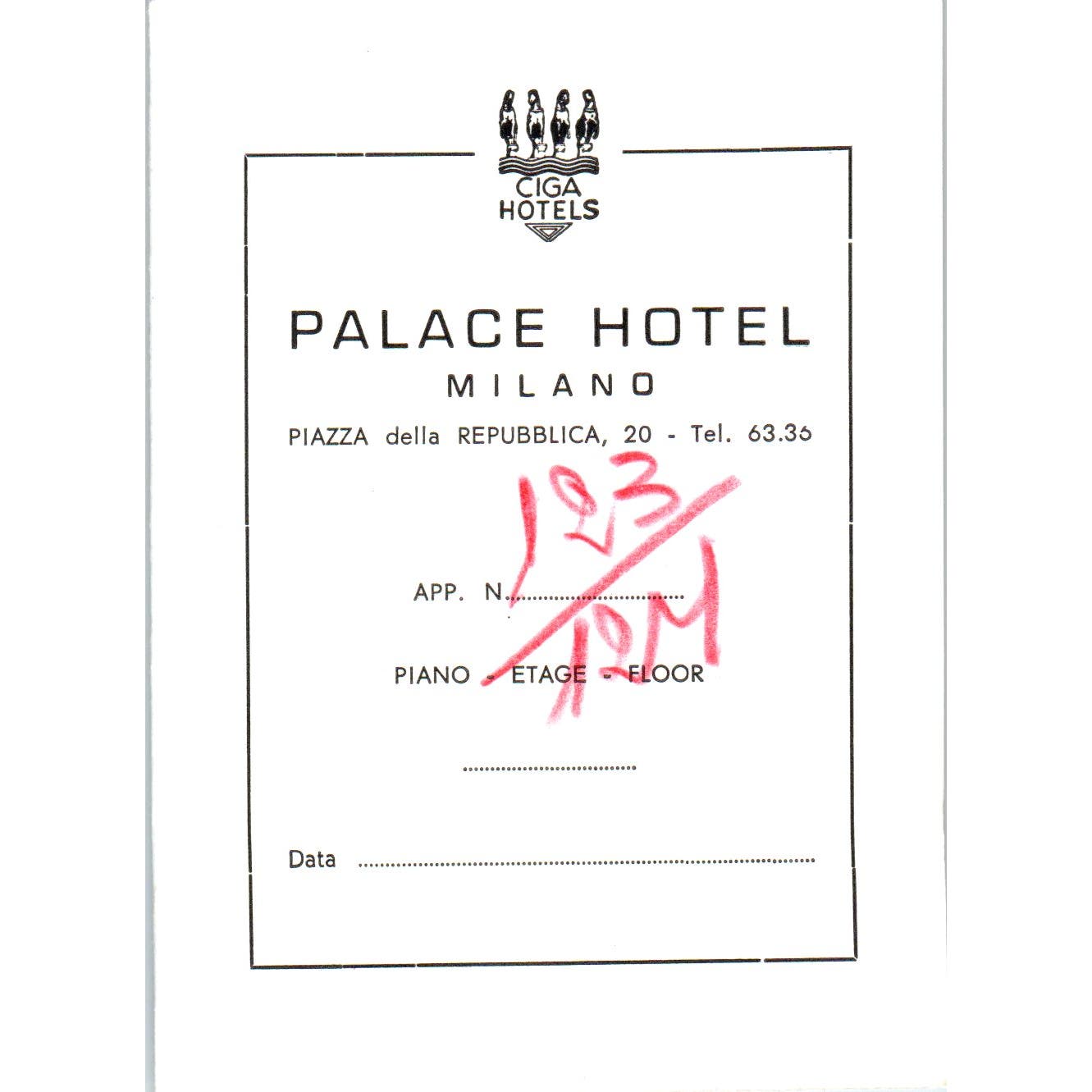 c1950 Palace Hotel Milano Italy Tourist Fold OUt Map AE2