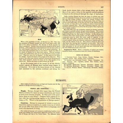 Map of Europe Map 1901 Original Engraving V1-1