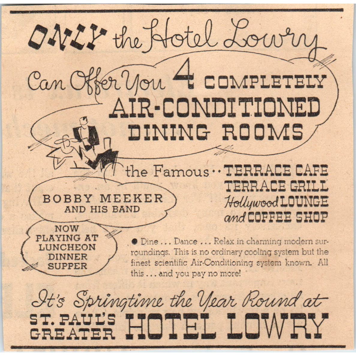 Hotel Lowry St. Paul Bobby Meeker 1935 Minneapolis Journal Advertisement AE7-N2