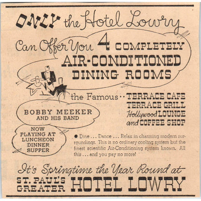 Hotel Lowry St. Paul Bobby Meeker 1935 Minneapolis Journal Advertisement AE7-N2