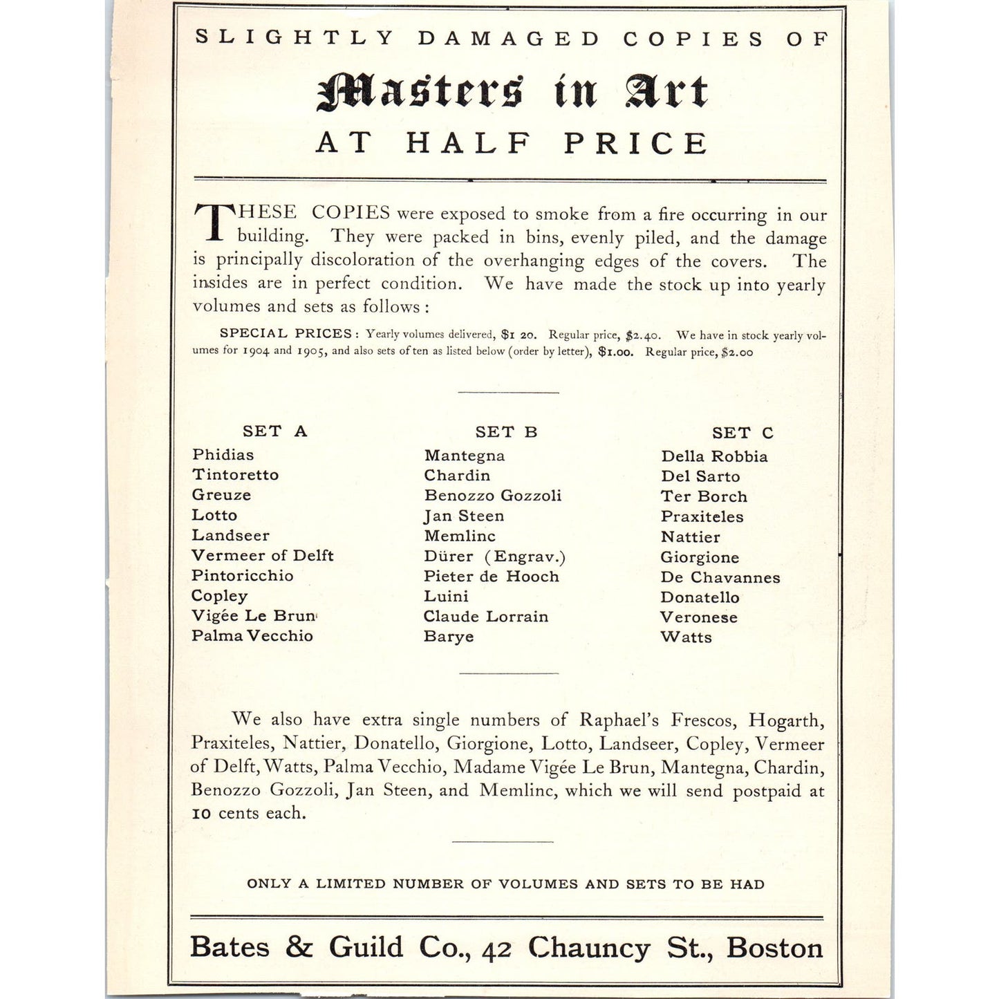 Bates & Guild Co Masters in Art Bound Volumes c1905 Victorian Ad D13