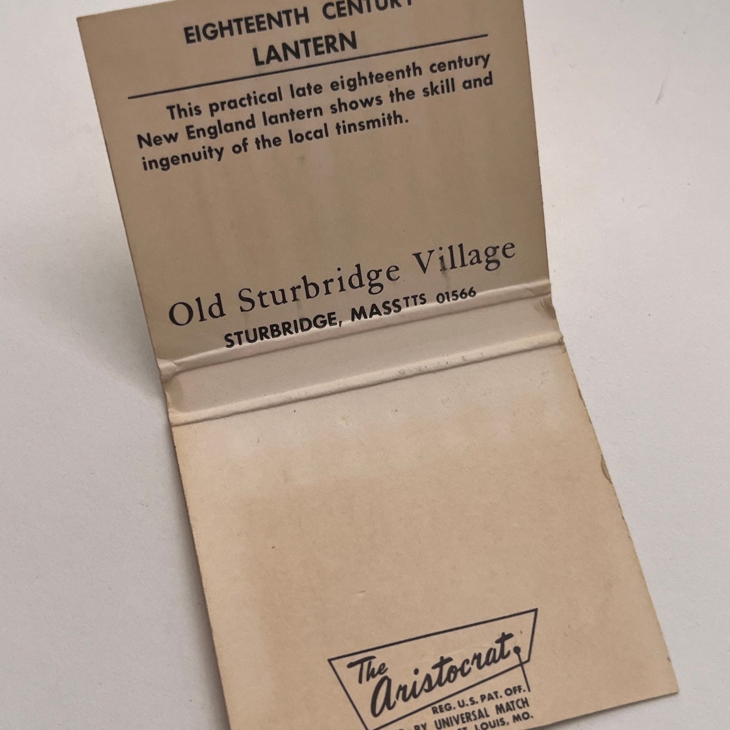 Old Sturbridge Village Living Museum MA Vintage Matchbook Cover TB8-MB-4
