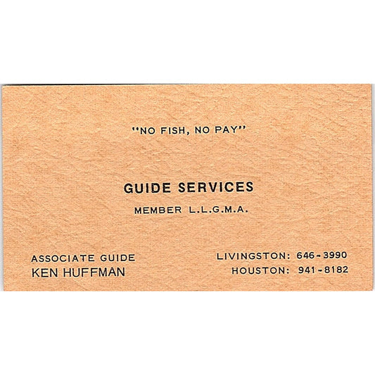 Guide services Ken Huffman Livingston Texas Vintage Business Card SB4-B10