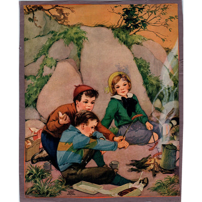 1950s Children Sitting Around Campfire Vintage Print 7x9" D10
