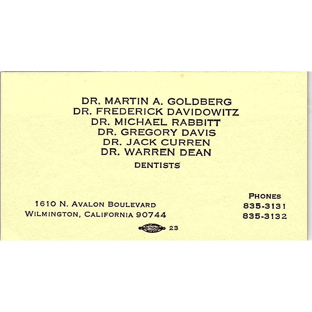 Wilmington CA Dentists Martin A Goldberg, Davidowitz Business Card SE3-B15