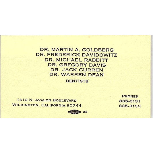 Wilmington CA Dentists Martin A Goldberg, Davidowitz Business Card SE3-B15