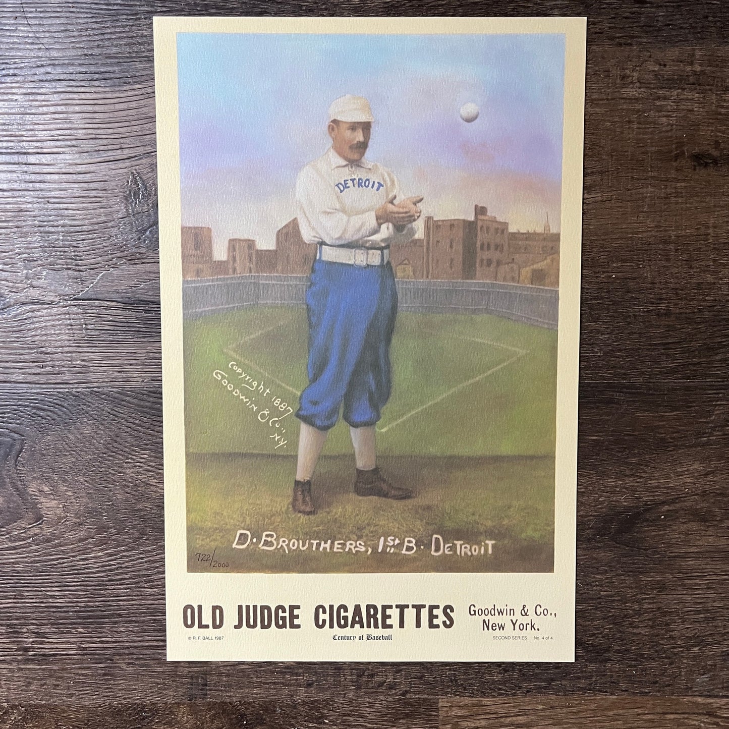 D. Broughers 1st Base Detroit Old Judge Century of Baseball 1987 Poster V14-1