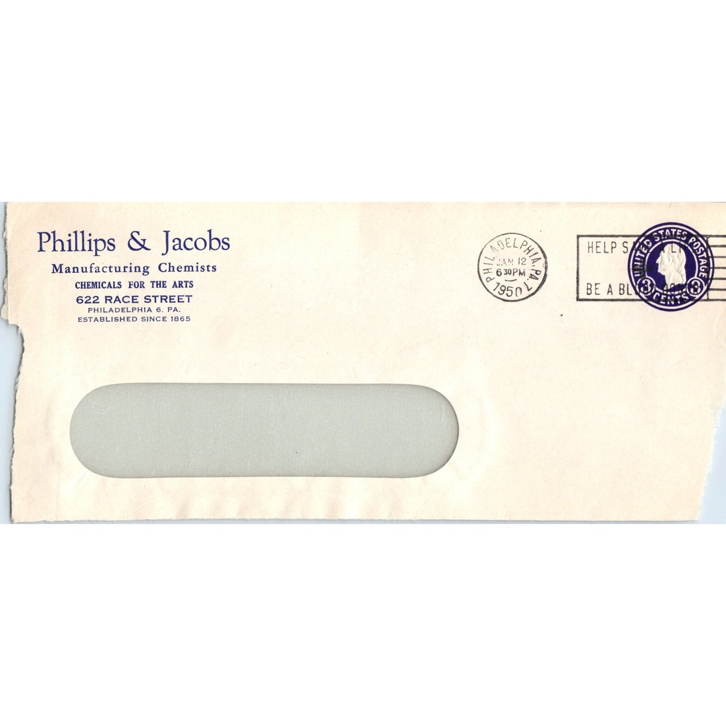 1950 Phillips & Jacobs Manufacturing Chemists Philadelphia Postal Cover TH9-L2