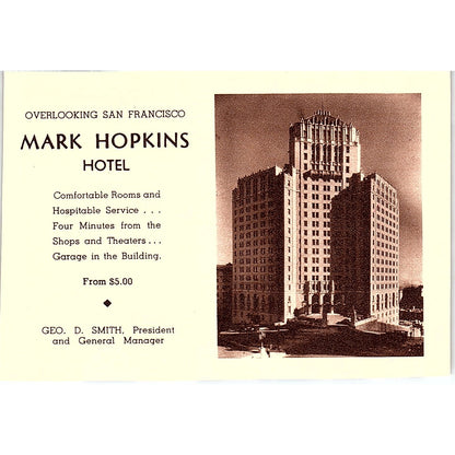 Mark Hopkins Hotel San Francisco Geo D. Smith CA 1940 Ad AG1-M7