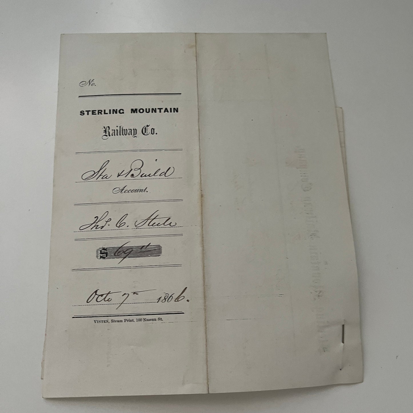 Thomas C. Steel from Collins & Pell New York 1866 Billhead Receipt 3 Pages C15
