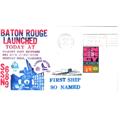 1975 Baton Rouge Nuclear Sub Launched Today Newport News Postal Cover TI5-PC1