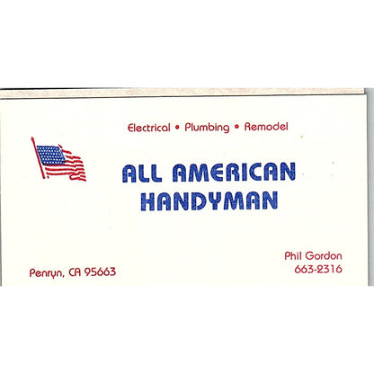 All American Handyman Phil Gordon Penryn CA Vintage Business Card SC9-B1