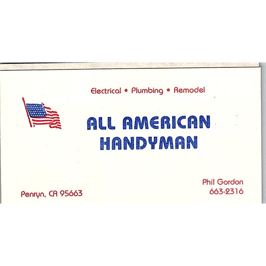 All American Handyman Phil Gordon Penryn CA Vintage Business Card SC9-B1