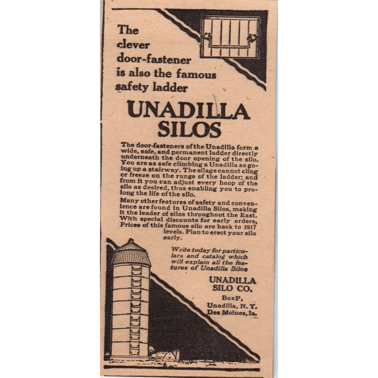 Unadilla Silo Coo Des Moines IA Unadilla NY 1922 Magazine Ad AF2-A5