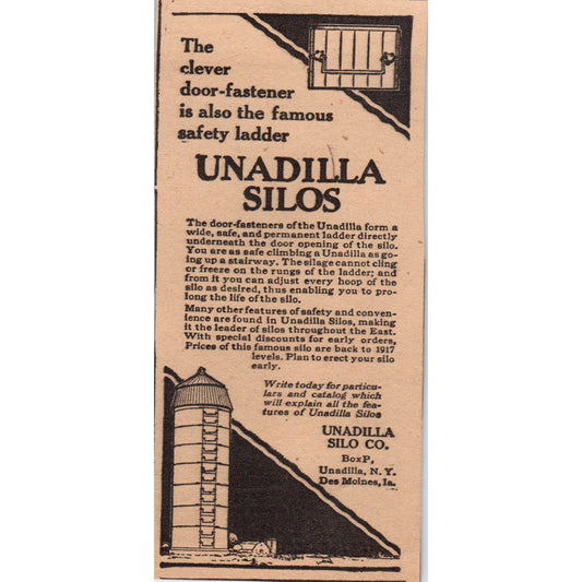 Unadilla Silo Coo Des Moines IA Unadilla NY 1922 Magazine Ad AF2-A5