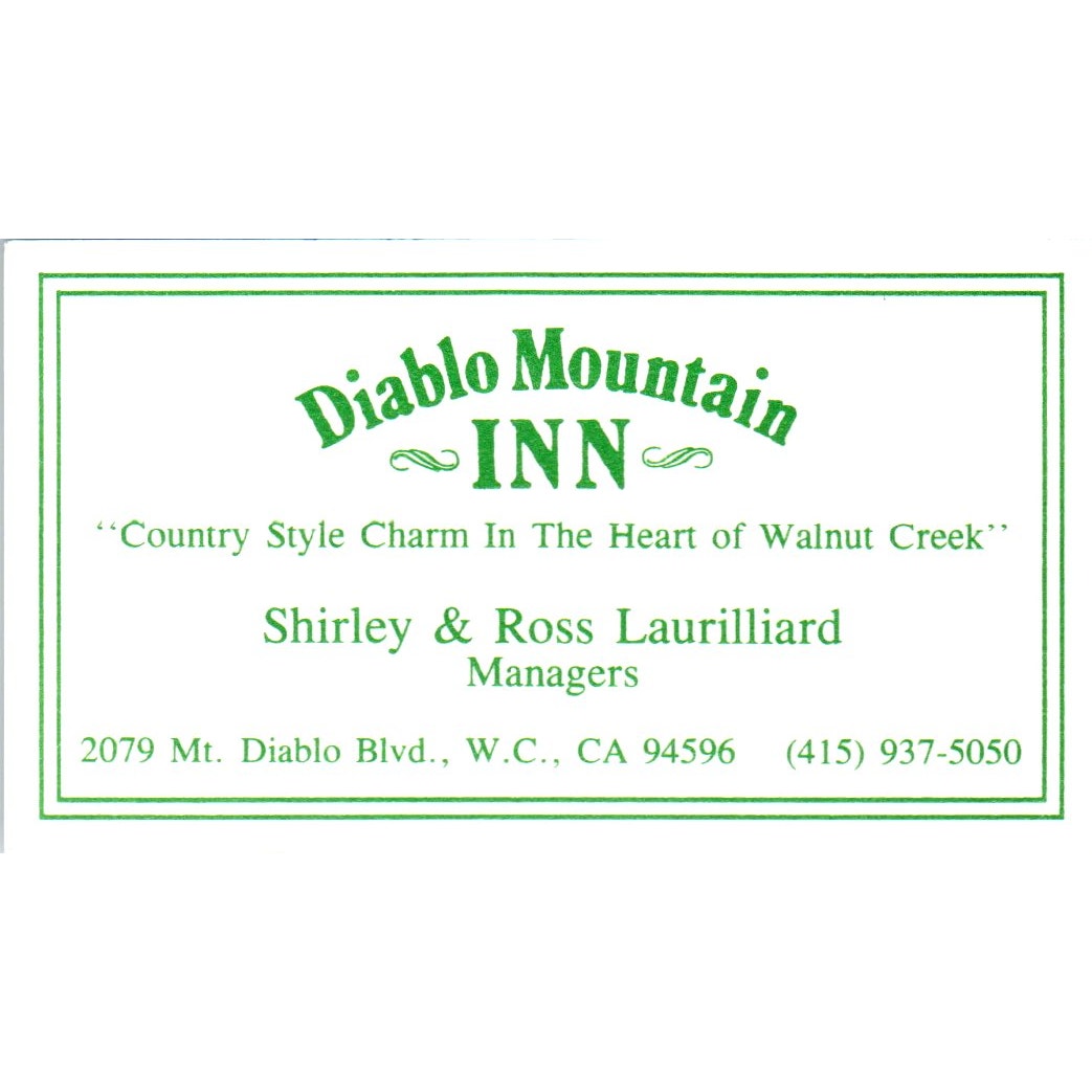 Diablo Mountain Inn Shirley & Ross Laurilliard Walnut Creek Business Card SE3-B1