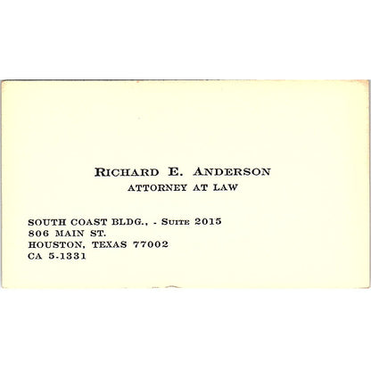 Richard E Anderson Attorney Houston TX Vintage Business Card SE3-B12