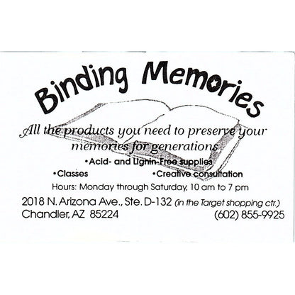 Binding Memories Chandler AZ Vintage Business Card TH2-B1