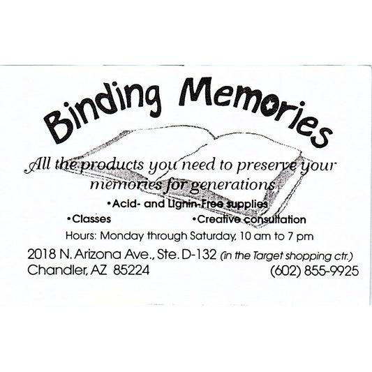 Binding Memories Chandler AZ Vintage Business Card TH2-B1