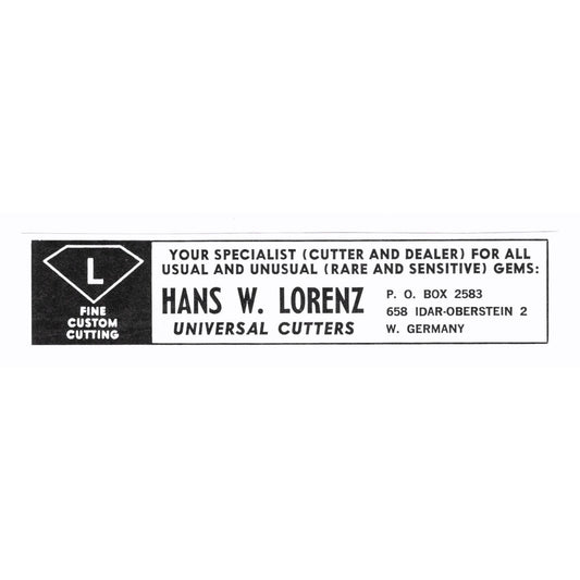 Hans W.  Lorenz Fine Custom Cutting Idar-Oberstein West Germany 1972 Ad AF8-M4