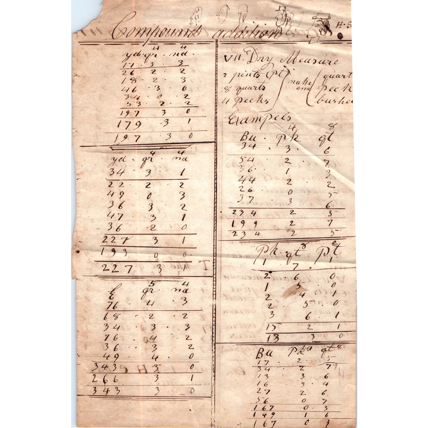 1841 Original Handwritten Compound Addition Mathematics Schoolwork D18