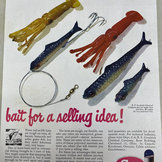 Fishing Lures Geon Polyvinyl Materials Geon Resins 1951 Magazine Ad FL6-10