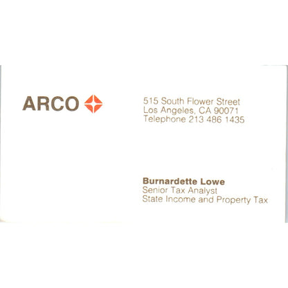 Burnardette Lowe ARCO Los Angeles CA Vintage Business Card SD8-B21