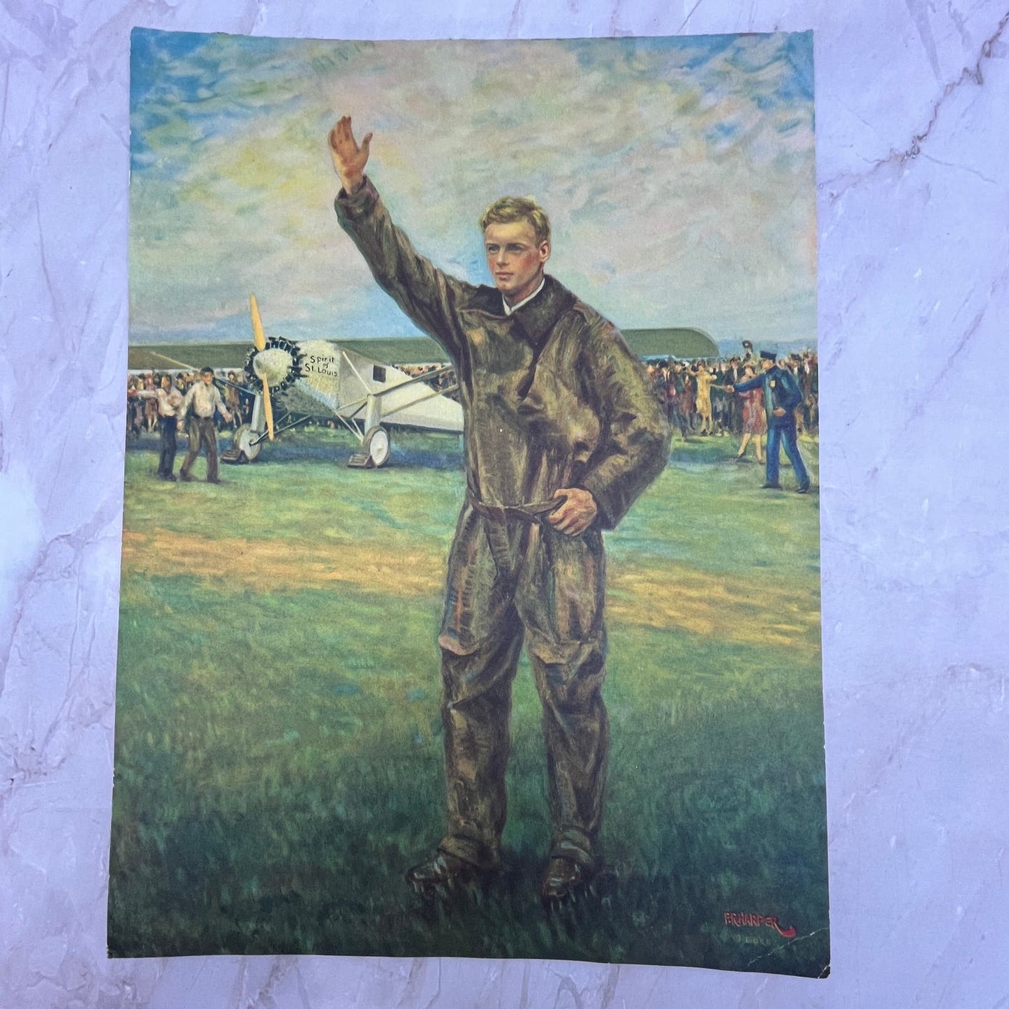 F. R. Harper Spirit Of St. Louis Lindbergh Vintage Art Print Lithograph 9x12 FL6-3