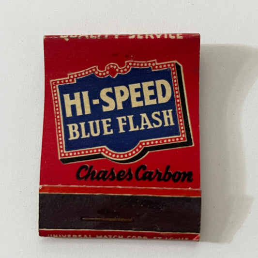 Hi-Speed Blue Flash Chases Carbon Vintage Matchbook Cover TB6-MB1-1