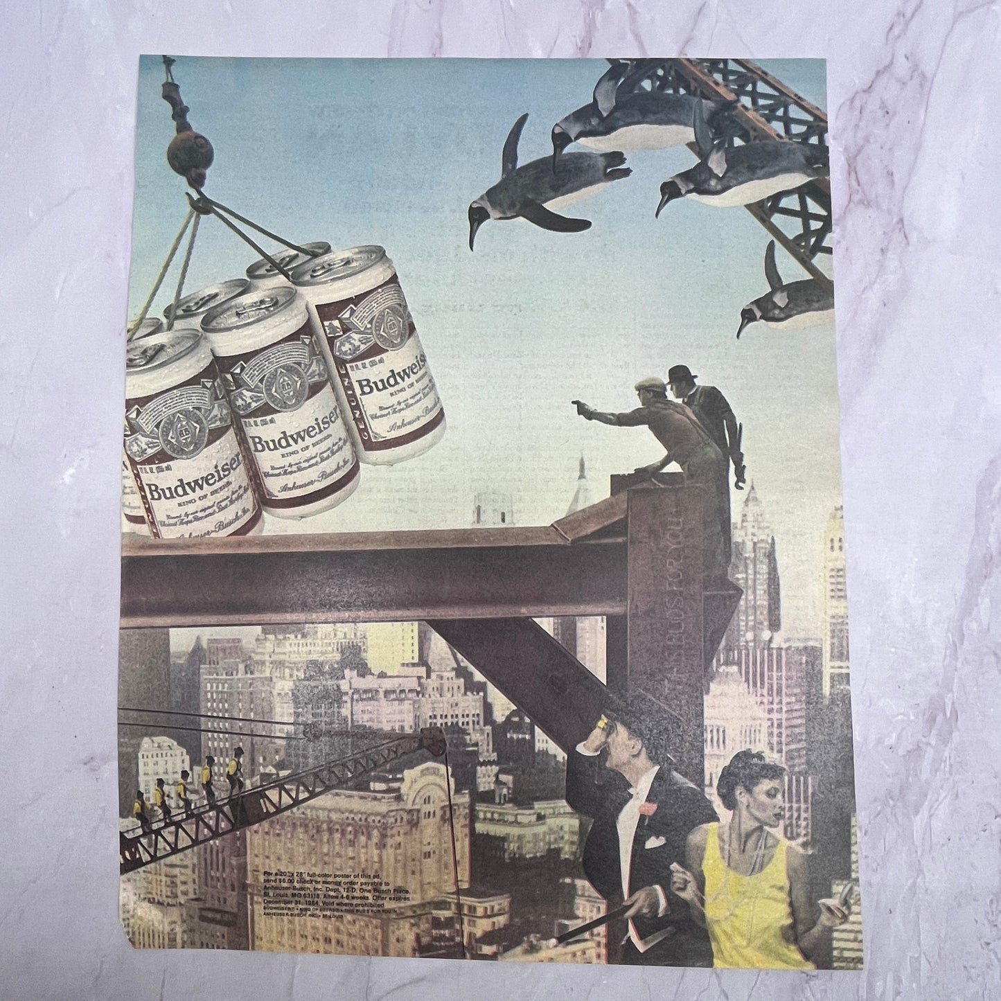 Budweiser Construction Workers Penguins 1984 Ad V14-7