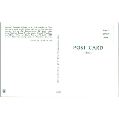 Franklin County 3 Walnut Creek Canal Winchester OH Covered Bridge Postcard PC14