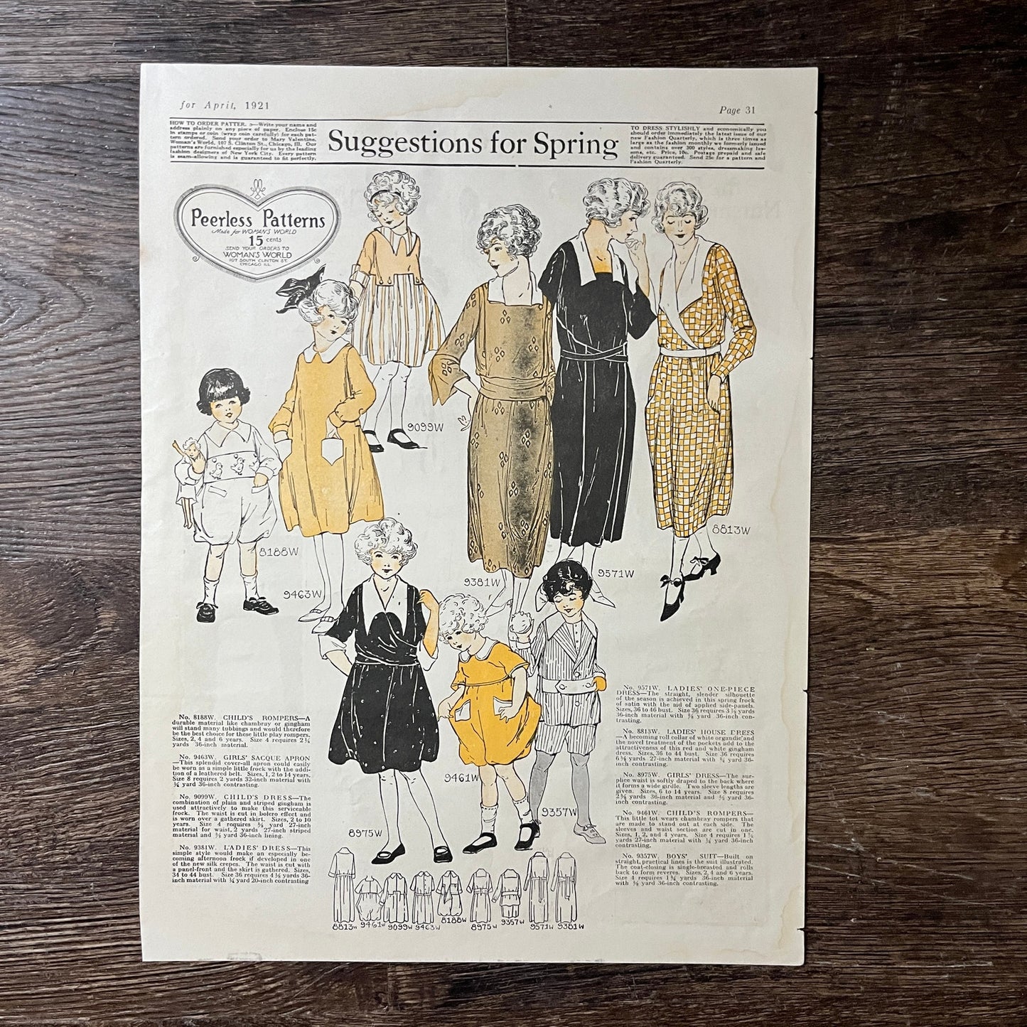 1921 Peerless Patterns Suggestions for Spring Vintage Magazine Ad 10x14 V7