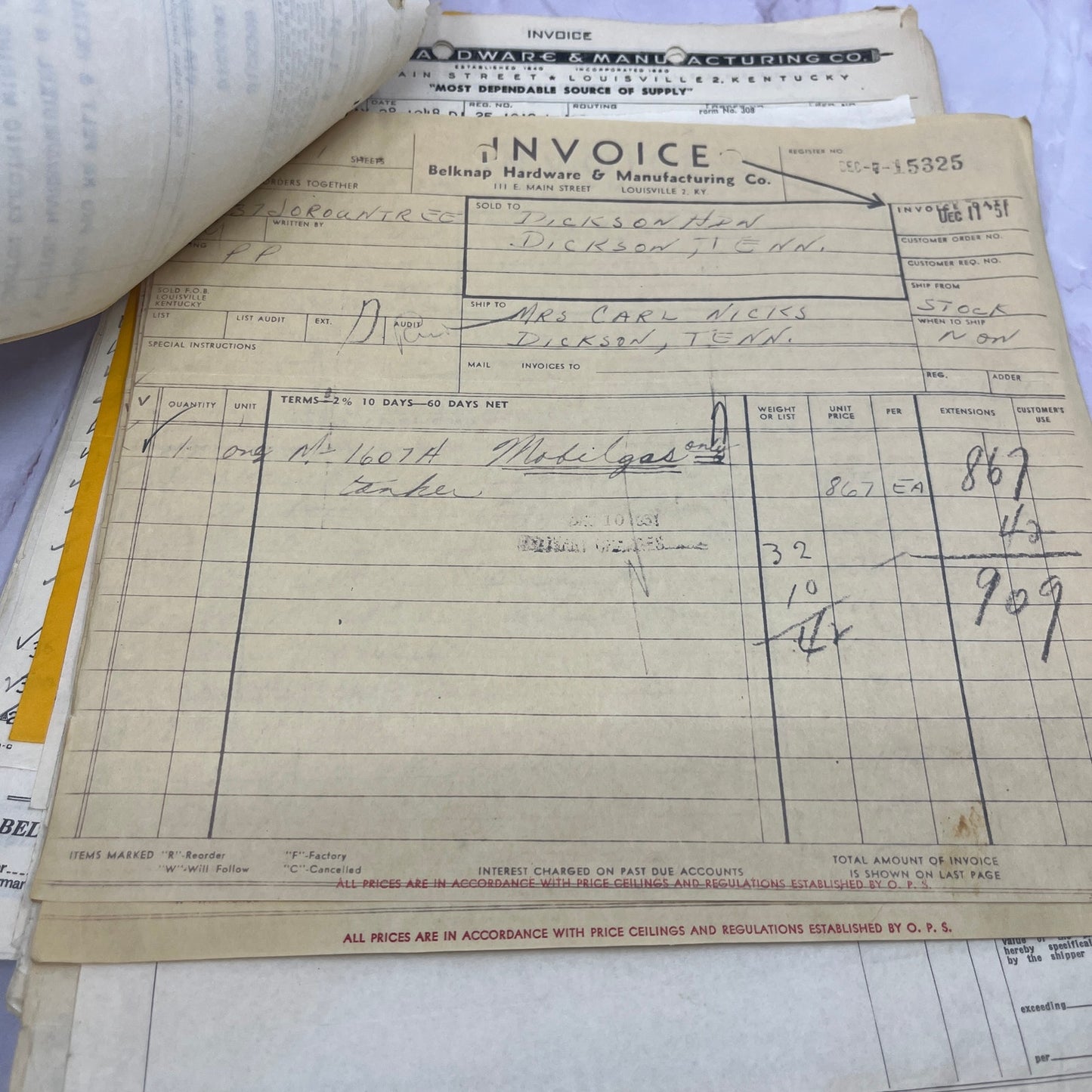 c1951 Huge Lot of Belknap Hardware & Mfg Co Louisville KY Billhead Invoices TC5