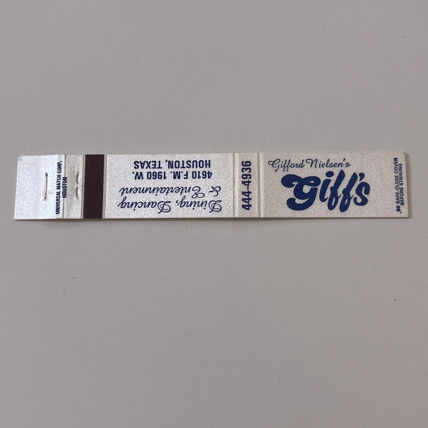 Gifford Nielsen's Giffs Restaurant Houston TX Vintage Matchbook TB6-MB2-9