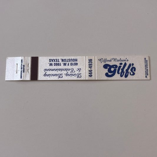 Gifford Nielsen's Giffs Restaurant Houston TX Vintage Matchbook TB6-MB2-9