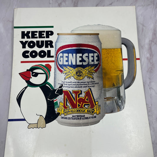 c1980 Genesee NA Non-Alcoholic Beer Penguin Cardboard Bar Store Sign 12x18 FL1