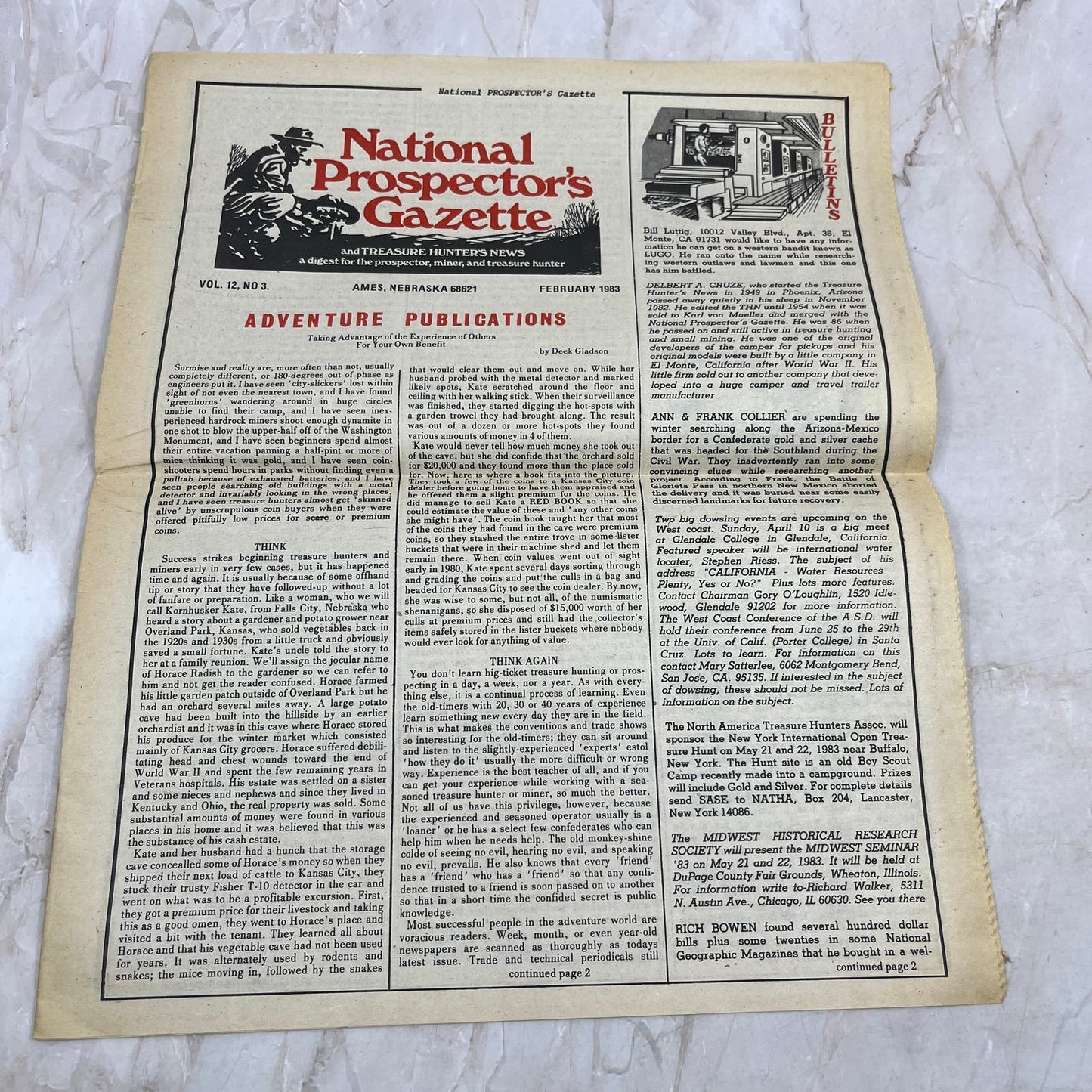1983 Feb - The National Prospector's Gazette Newspaper - Treasure Hunting M11